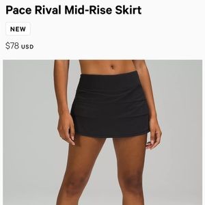 Pace Rival Skirt Black Lululemon Size 2 NWT